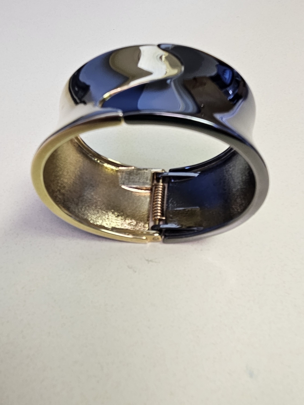 Womens Two-Tone Black and Gold Metal Cuff Bracelet